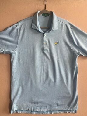 Peter Millar Masters Tech Polo Shirt Light Blue Microdot Pattern Size L